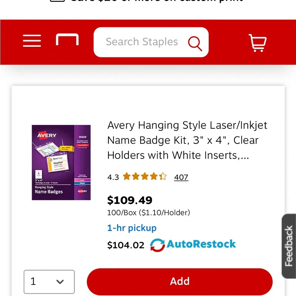 Avery Hanging Name Badges for Laser & Ink Jet